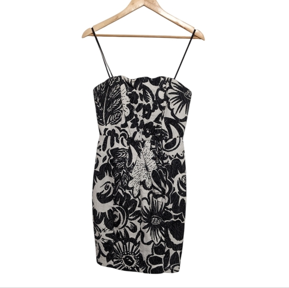 Tracy Reese New York Textured Black and White Floral Cocktail Dress size 0 - Picture 1 of 12